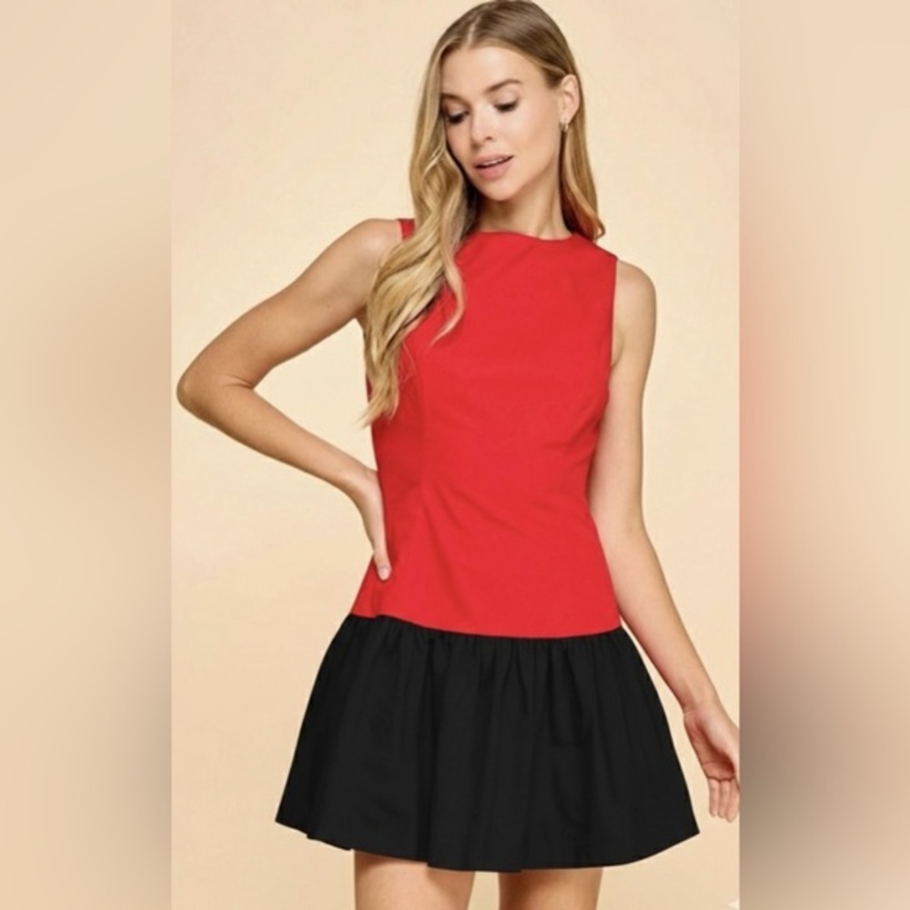 TCEC Red and Black Pleated Sundress Casual